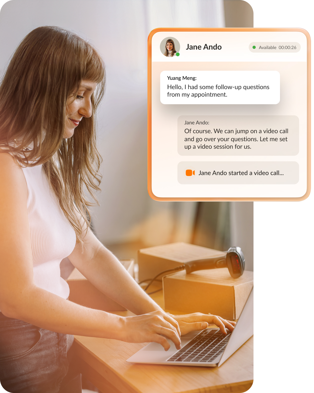 A woman looking at the ongoing tasks dashboard of the RingCX app on a laptop
