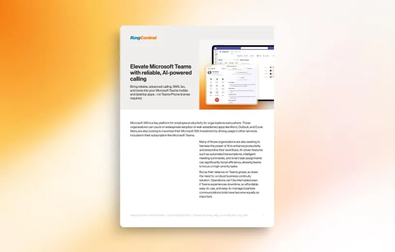 Couverture du livre blanc de RingCentral sur l’intégration à Microsoft Teams basée sur l’IA