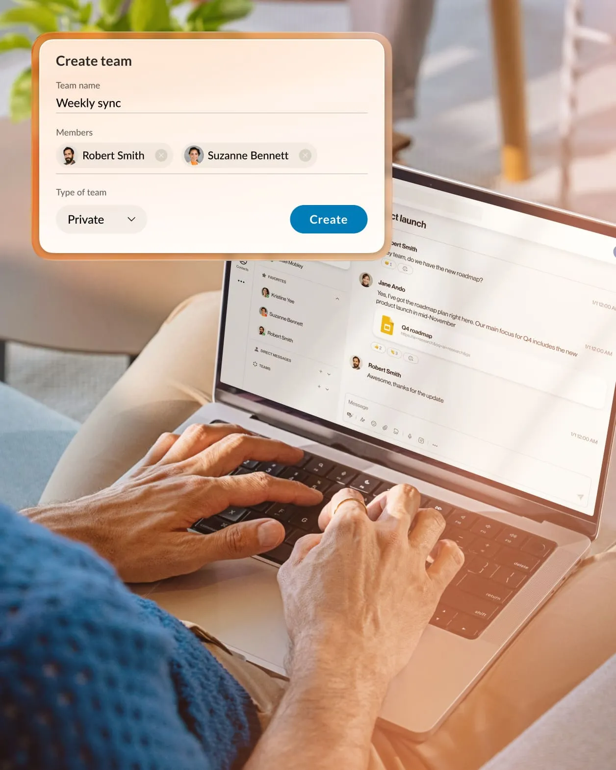 Opción "Crear equipo" en la función Team Messaging de la aplicación de RingCentral