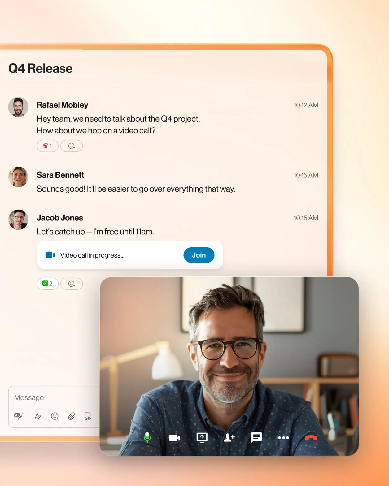 Videollamada iniciada desde la interfaz de Team Messaging de RingCentral