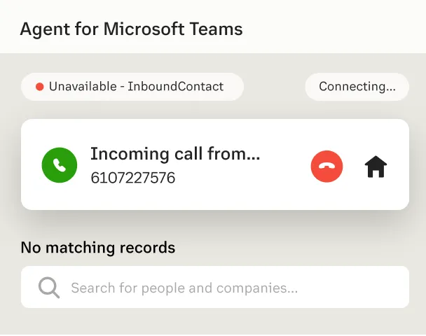 Un appel reçu via la solution CX de RingCentral intégrée dans Microsoft Teams