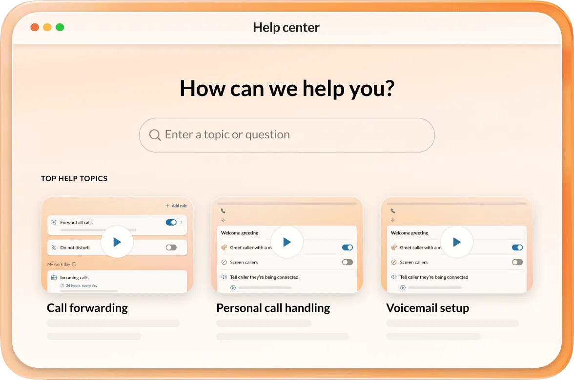 Página del Centro de ayuda para la aplicación de RingCentral