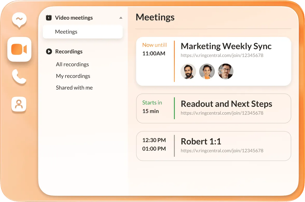 Notificación que muestra una reunión en curso llamada "Sincronización semanal de marketing"