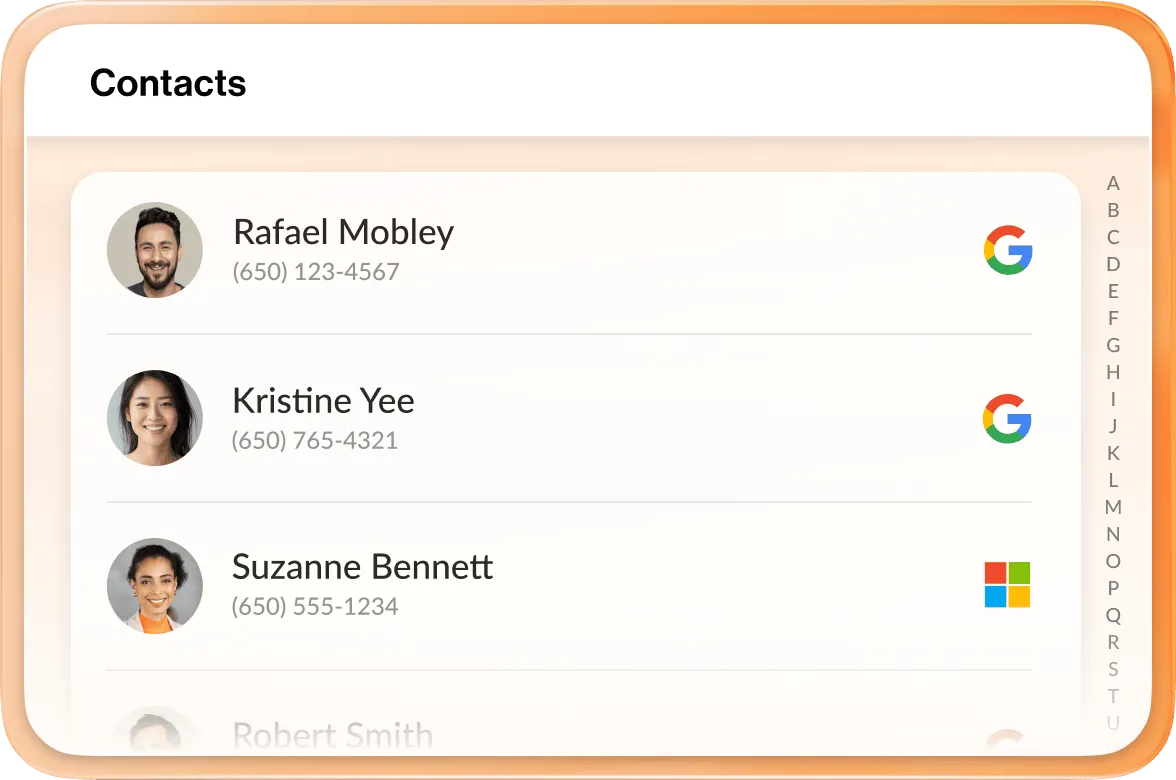 Interfaz de Contactos en la aplicación de RingCentral