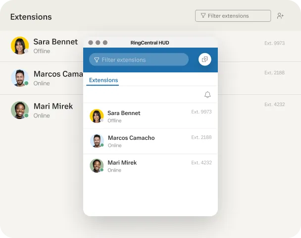 La liste de l’affichage supervision tel qu’affichée dans l’application RingCentral