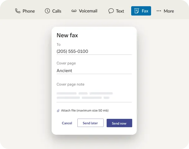 Un fax envoyé via l’application RingCentral intégrée dans Microsoft Teams