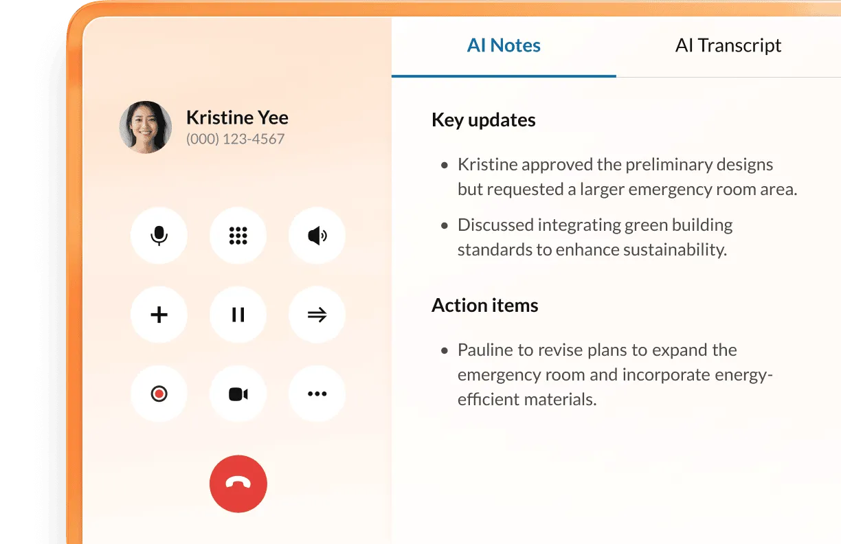 An image showing RingCentral's AI Notes feature