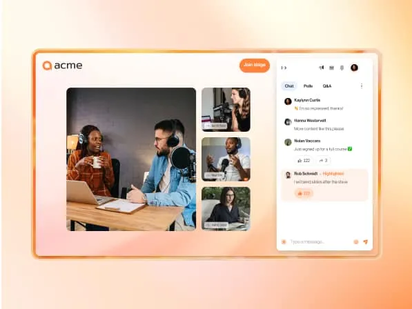 Une interface de visioconférence montrant le tableau de bord de personnalisation de RingCentral Events