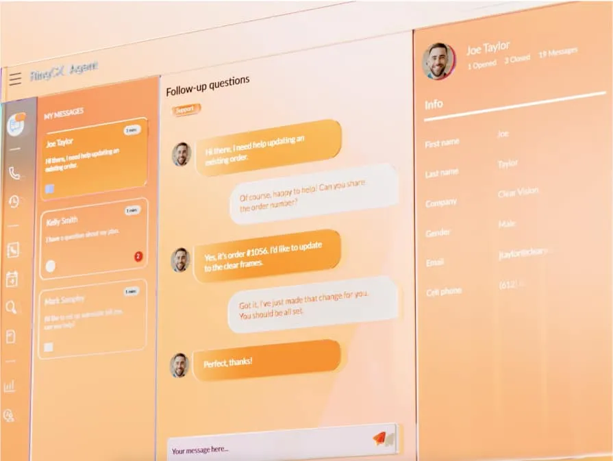Les réponses du chatbot de RingCX à des questions de suivi envoyées par un client